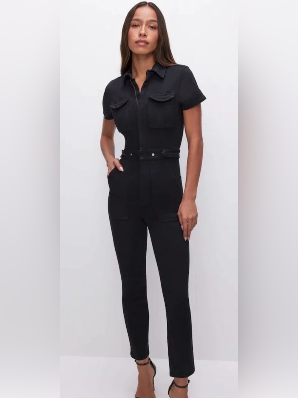 Good American Black Fit For Success Denim Jumpsuit Sz S